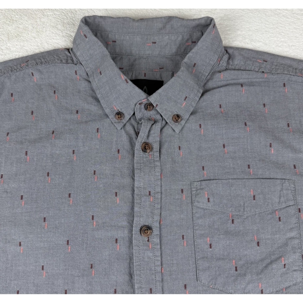 prAna Broderick Short Sleeve Shirt Button Up Grey Pattern Mens Size XL